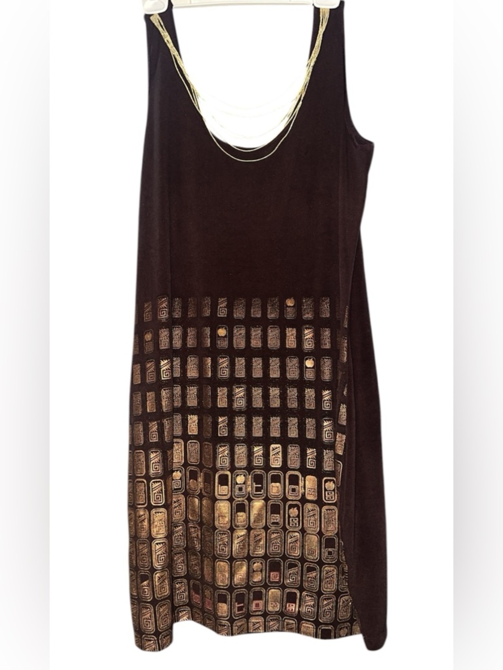 Apple Bottoms Brown Midi Dress with Gold Geometric Print